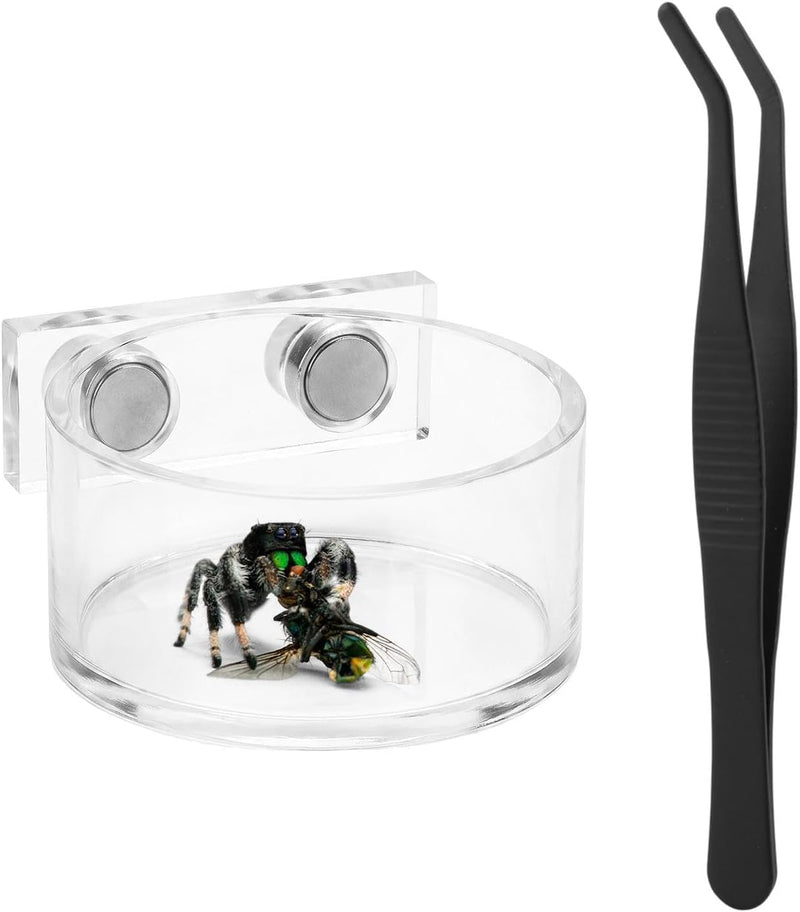 Jumping Spider Feeding Dish Set, Magnetic Acrylic Water Food Bowl with Feeding Tweezers, Jumping Spider Enclosure Access