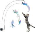 Interactive Cat Wand Toys, 2 Wands with 3 Feather Refills for Indoor Cats