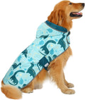 HDE 2-in-1 Reversible Dog Raincoat Hooded Poncho Rain Jacket Teal Dino XL