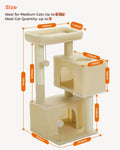 UYMI 32" Cat Tree Tower for Indoor Cats - 2 Cozy Condos, Multi-Level Cat Scratching Posts with Sisal, Soft Padded Perch, 2 Dangling Toys, Beige