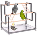 Bird Playground, Playstand for Small to Large Birds with Collapsible Metal Frame, Heavy Duty Quick-Install No Tool Request, 4 Standing Perch, 2 ladders and 2 Bird Cups