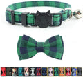 Cat Collar Breakaway with Bell and Bow Tie, Plaid Design Adjustable Safety Kitty Kitten Collars(6.8-10.8in) (Green Plaid