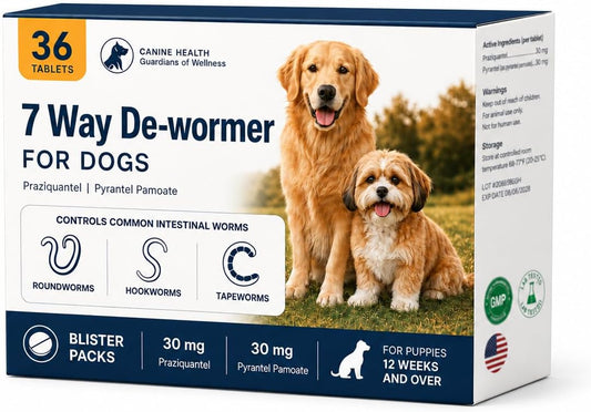 7 Way De-Wormer for Dogs, Broad Spectrum Dog Wormer for Tapeworms, Roundworms & Hookworms, Canine Dewormer for Small, Me