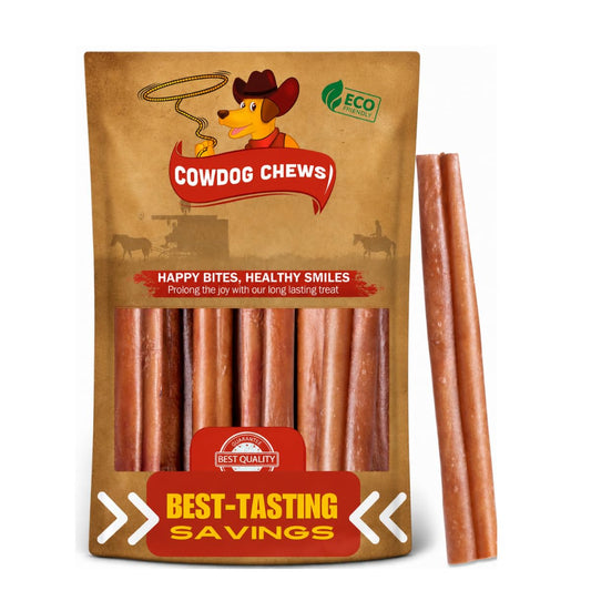 Cowdog Chews Beef Bully Stick: Odor-Free, Fully Digestible Beef Collagen Chews (5-7", 10 Count) - Natural, Grain-Free, Long-Lasting Collagen Bully Stick Substitute for All Dog Breeds