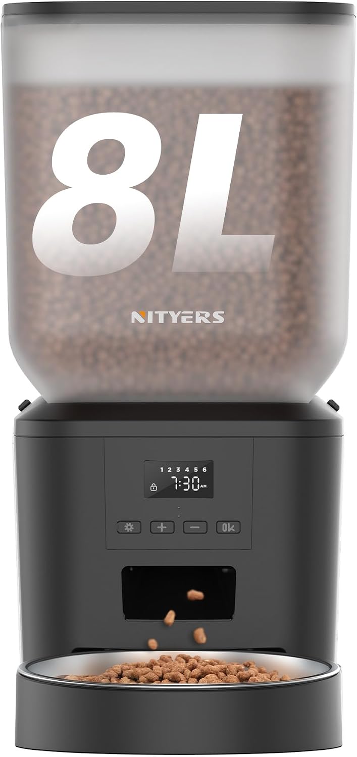 Automatic Dog Feeder - 8L/34 Cups Large Capacity Automatic Cat Food Dispenser with LCD Screen, Large Food Tray, Battery 