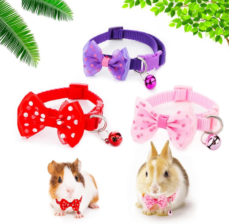 3 Pcs Rabbit Adjustable Collars with Bell, Guinea Pig Bow-Knot Cute Collar, Small Animal Exercise and Interaction Access