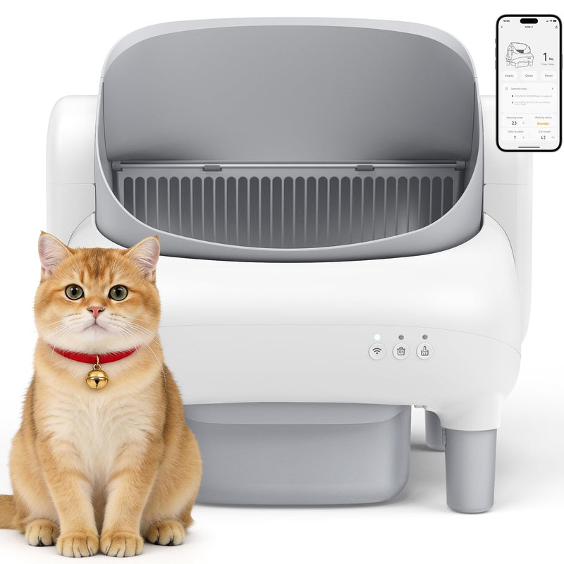 Hazrela Automatic Cat Litter Box,Self Cleaning Litter Box for Multiple Cats with Open Top Design,App Control and Safety Protection,Ultra-Quiet,Easy Setup,Light Gray