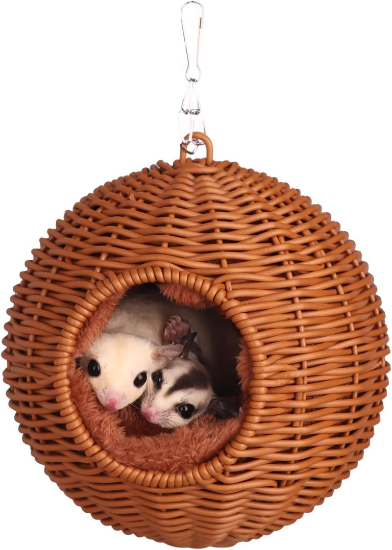 Small Animal Hammock, PP Rattan Hiding Place with Removable Cotton nest, Suitable for Hamsters, Guinea Pigs, Rats, Sugar