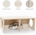 Hamster Peep Tunnel, 2-Chamber Wooden Hamster Hideout, Water-Resistant Platform for Dwarf Hamsters and Small Pets, 8.3" 