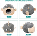 Cat Beds for Indoor Cats - Cat Bed Cave with Removable Washable Cushioned Pillow, Soft Plush Premium Cotton No Deformation Pet Bed, Lively Pufferfish cat House Design, Grey, Multiple Sizes