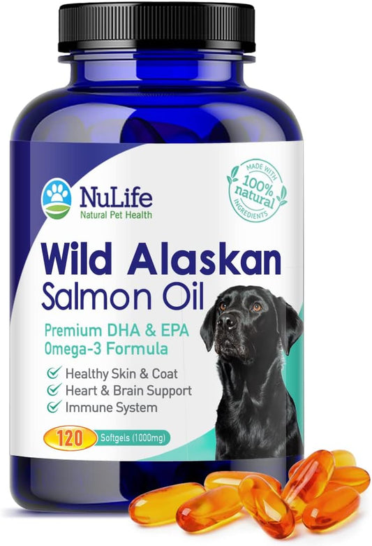 Pure Wild Alaskan Salmon Oil for Dogs, Omega 3 Fish Oil Supplement for Healthy Skin & Shiny Coat, Prevents Itchy Skin, S