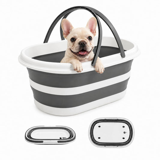 Goderewild Collapsible Pet Bathtub with Wheels and Drainage Hole, 35L Portable Folding Bathing Tub for Dogs Cats, Multi-Purpose Laundry Basket Storage Bin for Camping RV Travel, Space-Saving Design