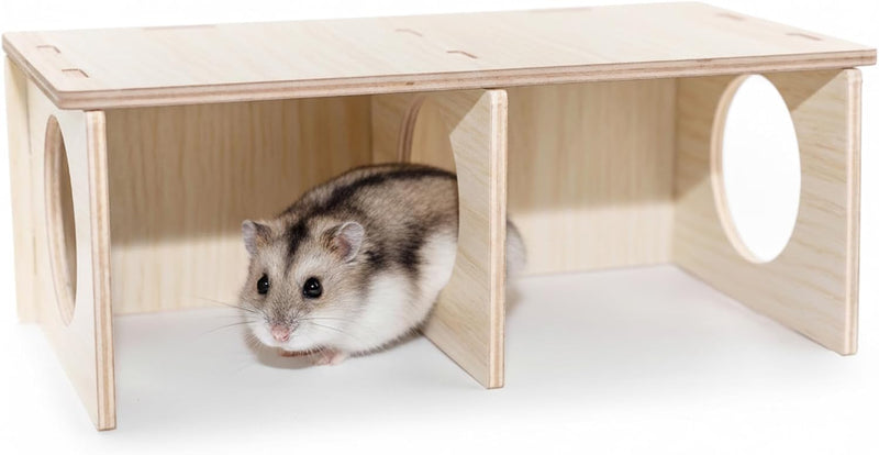 Hamster Peep Tunnel, 2-Chamber Wooden Hamster Hideout, Water-Resistant Platform for Dwarf Hamsters and Small Pets, 8.3
