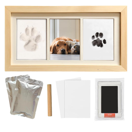ZAPVLVT Paw Print Impression Kit for Dogs and Cats, 2 Clay, Large Ink Pad, Wooden Picture Frame, Pet Memorial Keepsake, Gift for Pet Owners & Lovers