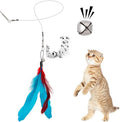 JIARON Cat Toys Feather Toy, 2PCS Retractable Wand and 10PCS Replacement Teaser with Bell Refills, Interactive Catcher and Funny Exercise for Kitten.