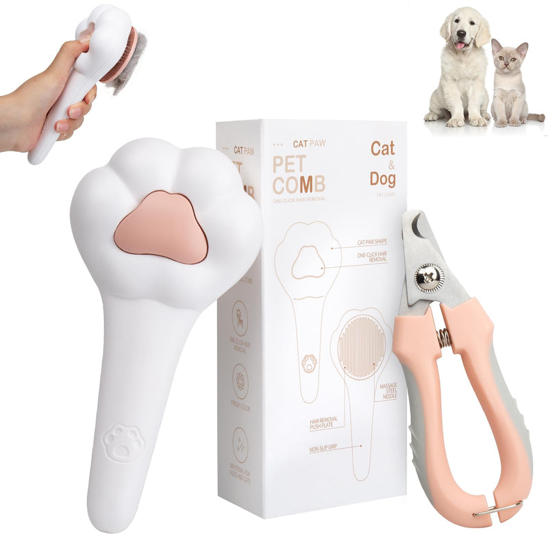 Self-Cleaning Cat Brush for Shedding with Cat Nail Clipper 2-Piece Set for Pets That Shed a Lot or Have Overgrown Nails,Including Long-Haired & Short-Haired Cats, Small & Medium Dogs, Rabbits and More