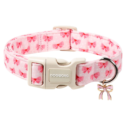 DOGWONG Cute Bowtie Printed Collar for Small Medium Large Dogs - Pink Dog Collar for Girl Female Dogs,S