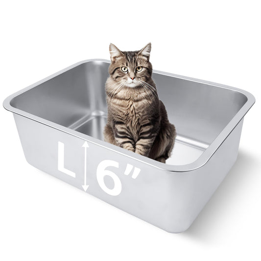 HNeekyr Stainless Steel Cat Litter Box for Adult Cats or Kitty/Kitten 18"x14"x6" Rust-Proof, High Side, Non Stick, No Smell, Easy to Clean Metal Cat Litter Box