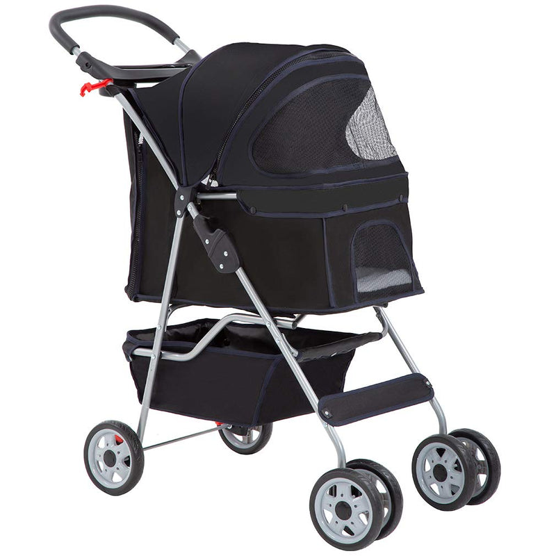 BestPet Pet Stroller Cat Dog Cage Stroller Travel Folding Carrier,Black