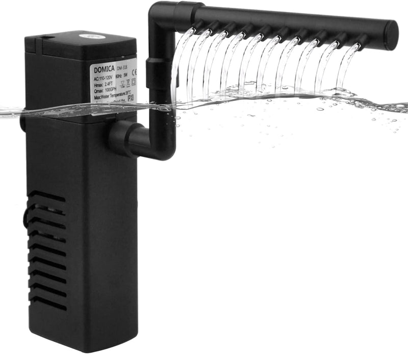 DOMICA 100GPH 5W Internal Aquarium Filter with Aeration System Power Filter for 5 to 15 Gallons Fish Tank, Submersible F