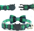 Cat Collar Breakaway with Bell and Bow Tie, Plaid Design Adjustable Safety Kitty Kitten Collars(6.8-10.8in) (Green Plaid