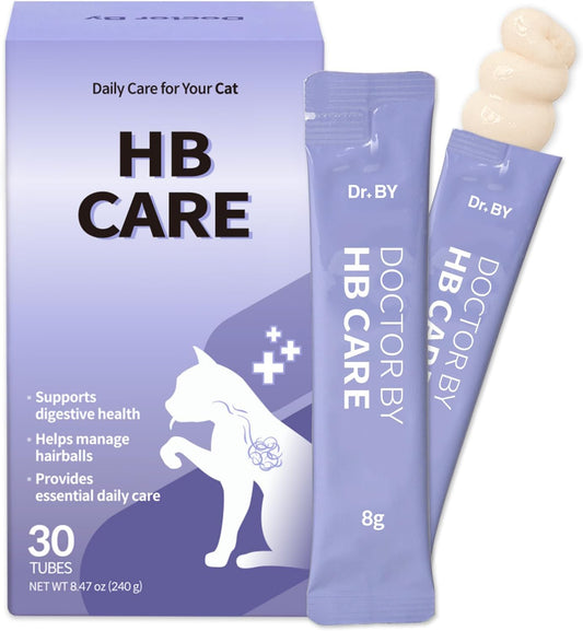 Doctor By HB Care Hairball Treatment for Cats - Hairball Relief & Digestive Support Supplement with Psyllium Husk & Fiber - Lickable Formula, Individually Packed, Chicken Flavor (30 Count)