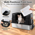 Vivifying Stainless Steel Litter Box, XL Side Entry Extra Large Litter Box with Lid for Big Cats & Kitty, Removable Enclosed Metal Cat Pan with High Sided Enclosure, Scoop (Black)