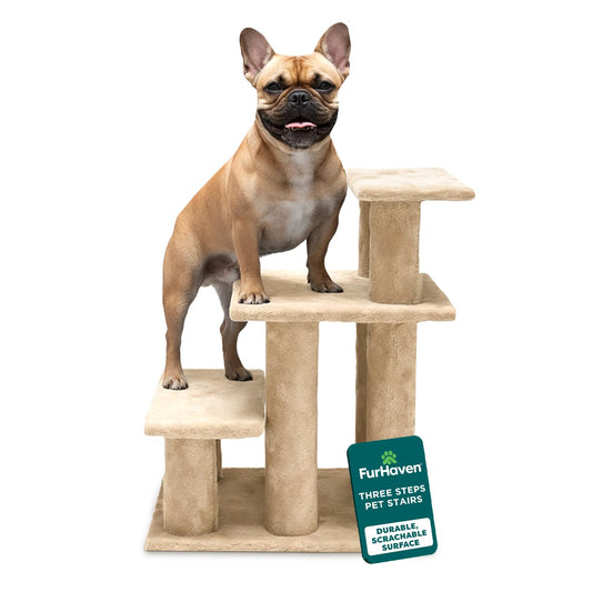 Furhaven Steady Paws Multi-Step Pet Stairs for High Beds & Sofas - Cream, 4-Step