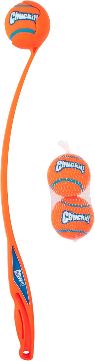Chuckit! Sport 26L Dog Ball Launcher for Fetch, 26-Inch Dog Fetch Toy and Interactive Ball Launcher, Includes 3 Large Te
