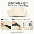 Pesonlook Cream White Plush Pet Sofa Bed for Cats and Small Dogs, 24 x 18 x 10 in Luxury Ribbed Cat Couch with Raised Back and Armrests, Soft Cozy Indoor Pet Bed for Kittens, Puppies and Small Pets