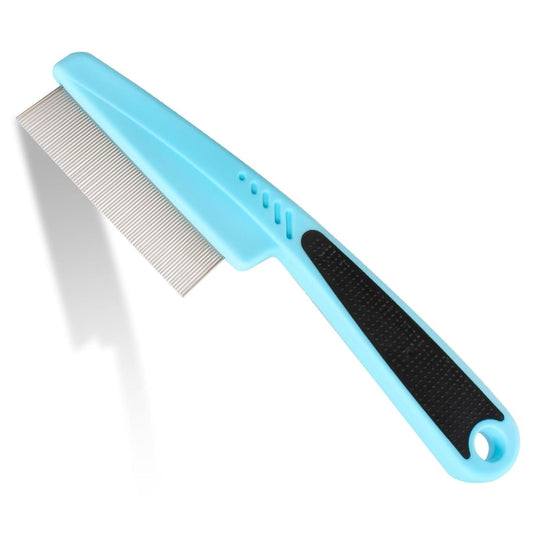 Jegtew Flea Comb for Dogs and Cats - Lice Comb with Rubber Handle - Promotes Hair Growth and Removes Loose Hair, Knots, and Flakes Flea Brush for Pets (Blue)