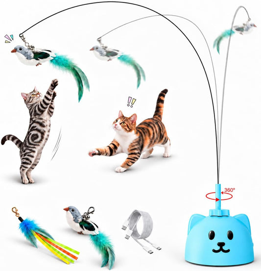 Interactive Cat Toys for Indoor Cats, 360° Automatic Spin Flying Bird Wand