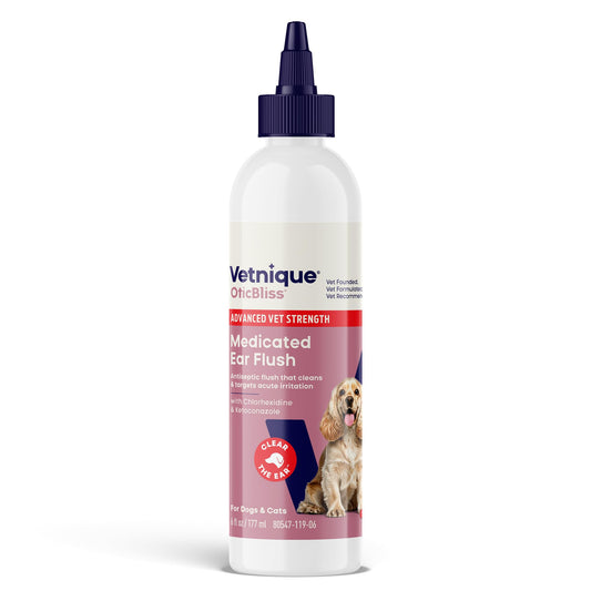 Vetnique Oticbliss Dog Ear Infection Treatment Flush & Ear Cleaner for Dogs & Cats, Antiseptic Antifungal with 0.2% Chlorhexidine and 0.2% Ketoconazole, Medicated Wash for Yeasty Smell, Floppy Ears