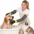 Thickened Pet Bathing Gloves with Waterproof Long Sleeves, 29.5 Inch Rubber Scratch Resistant Handling Gloves for Groomi
