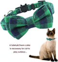 Cat Collar Breakaway with Bell and Bow Tie, Plaid Design Adjustable Safety Kitty Kitten Collars(6.8-10.8in) (Green Plaid