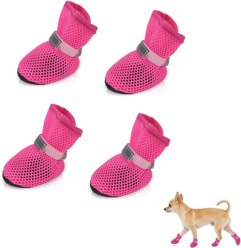 Andiker 4 PCS Dog Shoes, Breathable Mesh Dog Boots with Reflective Adjustable Hook and Loop, Non-Slip Sole Dog Paw Prote