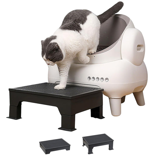 PAKEWAY Cat Ramp for Litter Box – Adjustable Elevated Cat Step for Senior Cats, Kittens & Small Pets – Fits Automatic & High-Sided Litter Boxes – Non-Slip, Easy to Clean Litter Box Ramp