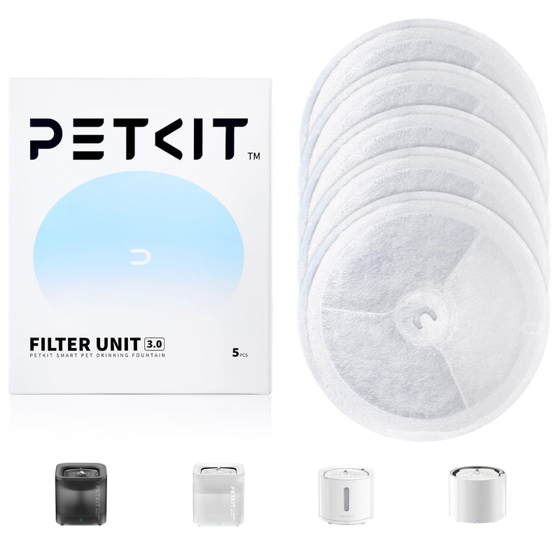 PETKIT Upgraded Filter Units 3.0 for PETKIT Pet Water Fountains Eversweet 2S/3/3 Pro,Eversweet Solo/Solo2/Solo SE & CYBERTAIL, Replacement Filters (5 pcs)