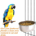 Kathson 2 Pack Bird Feeding Dish Cups, Stainless Steel bird bowls Parrot Feeders Water Cage Bowls with Clamp Holder Bird