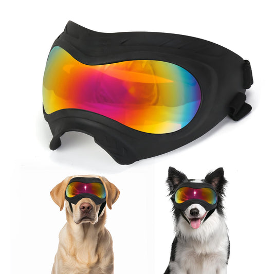Dog Goggles, UV Protection, Windproof, Dustproof, Anti-Fog Dog Sunglasses for Large & Medium Dogs, Lightweight TPE Frame with Adjustable Strap, Stylish Outdoor Protection (Colored Lens)