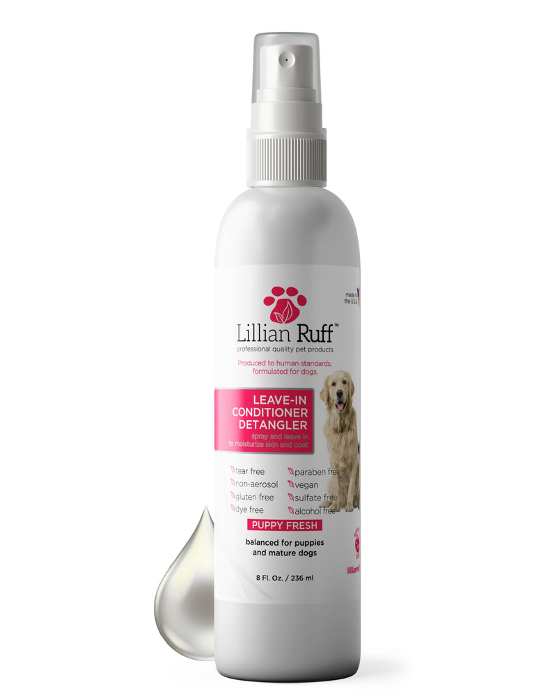 Lillian Ruff Leave-in Dog Conditioner & Detangler Spray - pH Balanced After-Bath No Rinse Hydrating Dog Conditioning Spray - Silky Shine Spray for Dry Skin, Itch Relief, Detangling & Dematting (8oz)