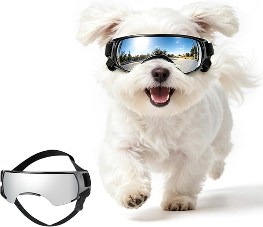 Dog Goggles for Small Dog Doggy Goggles with Adjustable Straps Anti-UV Doggie Sunglasses Windproof Eye Protection Pet Sunglasses to Small Breed, Silver