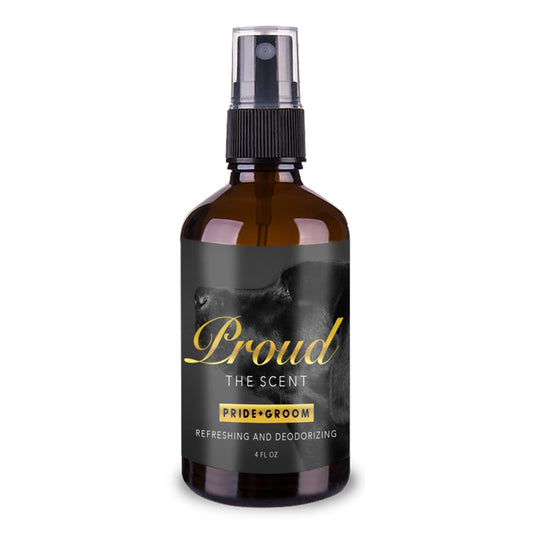 Pride and Groom Proud – Long Lasting Luxurious Dog Grooming Spray & Pet Deodorizer with Uniquely Uplifting, Fresh and Clean Signature Scent, Safe for Sensitive Skin & Noses – 4 fl oz