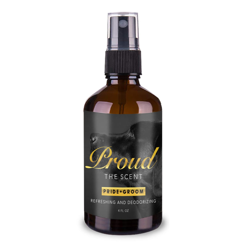 Pride and Groom Proud – Long Lasting Luxurious Dog Grooming Spray & Pet Deodorizer with Uniquely Uplifting, Fresh and Clean Signature Scent, Safe for Sensitive Skin & Noses – 4 fl oz