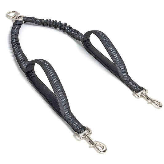 Mycicy Dual Dog Leash Coupler, Double Control Padded Handles for 2 Dogs, Heavy Duty No Tangle Reflective Splitter Dog Leash Extension, for Medium Large Dogs Walking- Black