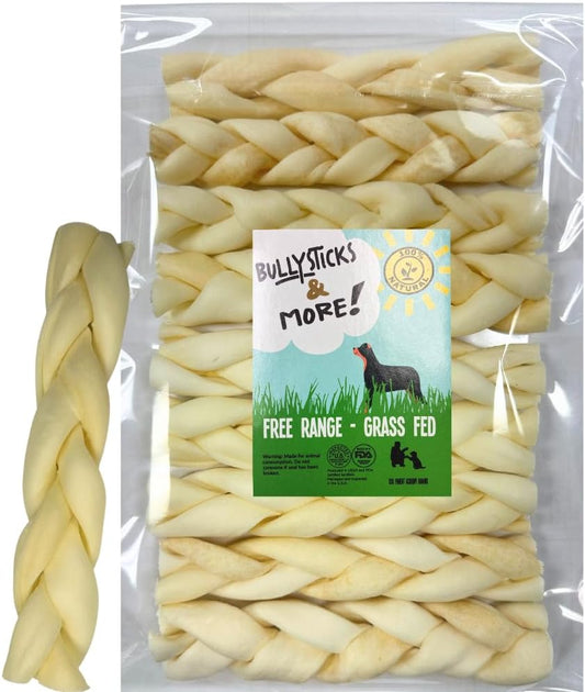 BULLYSTICKS & MORE Beef Cheek Braids for Dogs (6" Thick - 12 Count)- Bones for Dogs - Dog Parents Choice - Premium Beef 