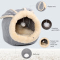 Cat Beds for Indoor Cats-Rabbit-Shaped Cat Cave Bed with Hanging Toy,Grey