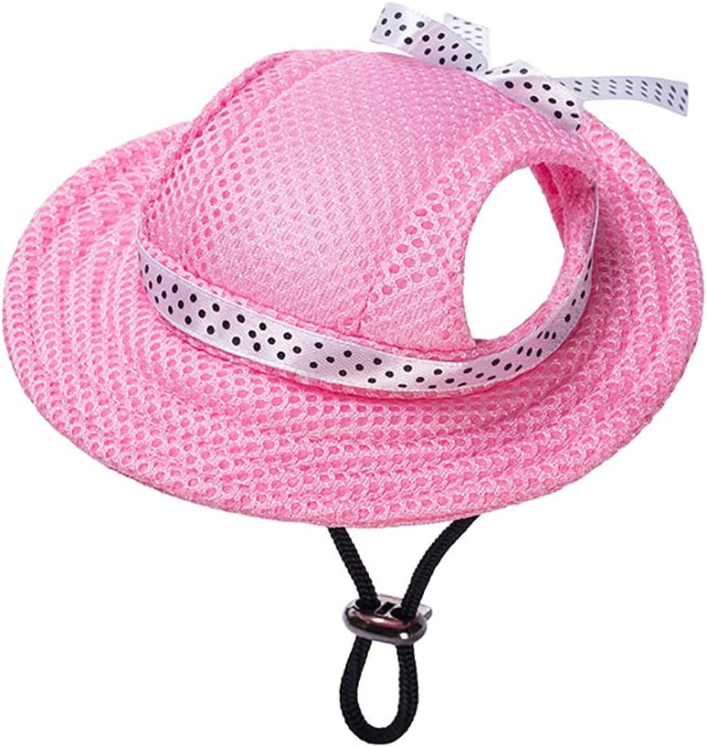 Round Brim Princess Hat Visor Hat Pet Dog Mesh Porous Sun Hat with Ear Holes for Small, Extra Small Dog Teddy, Pug, Chih
