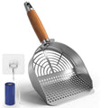 EIPTLOS Cat Litter Scoop 304 Stainless Steel Rust Proof, Sifting Litter Box Scooper with Wood Handle, Curved Design for Easy Cleaning, Dual Sifter Holes cat Litter Shovel