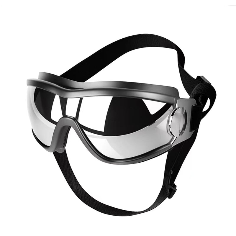 UV Protection Dog Goggles for Medium & Large Dogs - Waterproof Windproof Sunglasses, Durable Protective Eyewear for Long-Snout Breeds - Outdoor Hiking Running Glasses (Silver)